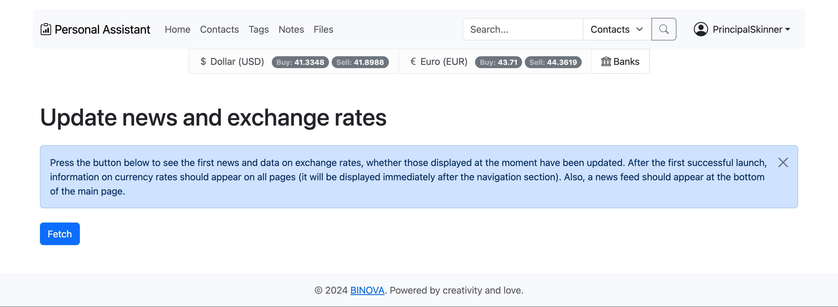 Update news and exchange rates